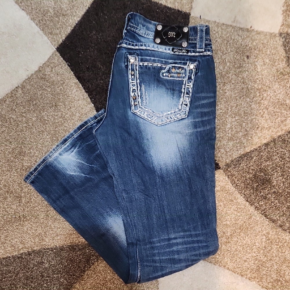 Miss Me Blue Boot Cut Jeans with Embellished Pockets
